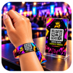 SEA MOMENTOS — Pulseira e placa QR centralizada Pulseira personalizada e placa de mesa com QR Code para envio de fotos e vídeos do evento
